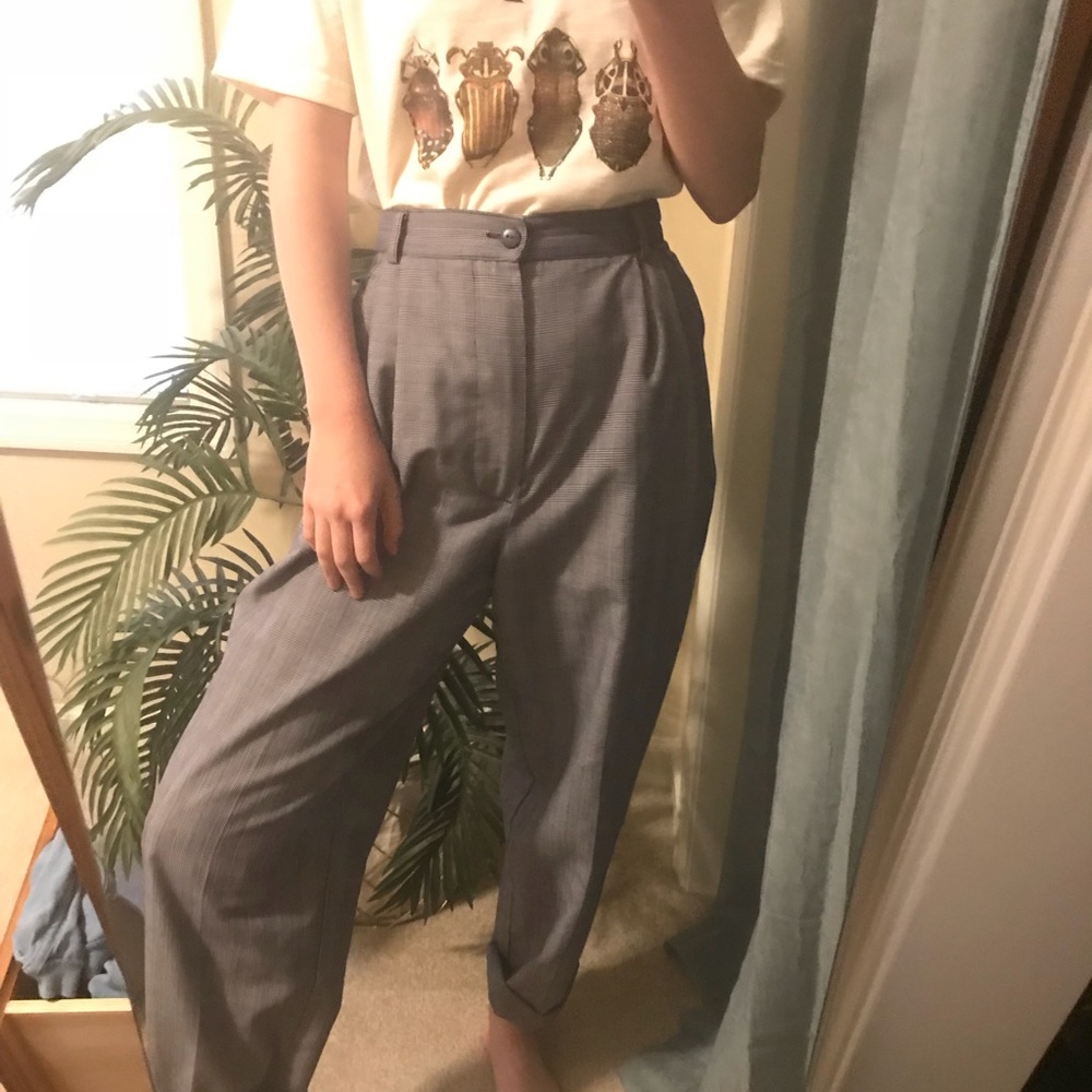 Vintage High Waist Plaid Pants